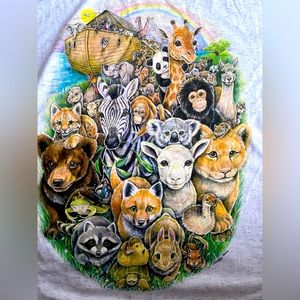 Vintage 90s Single Stitch Noah’s Ark Graphic Print T-shirt XXL.